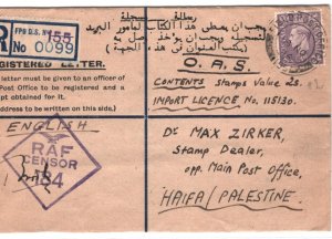 PALESTINE WW2 Cover *FPO.155* MILITARY Registered RAF CENSOR Haifa 1944 MA276