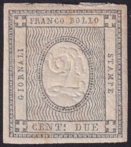 Sardinia 1861 #P2 fvf mh 2c Black w/Embossed Center