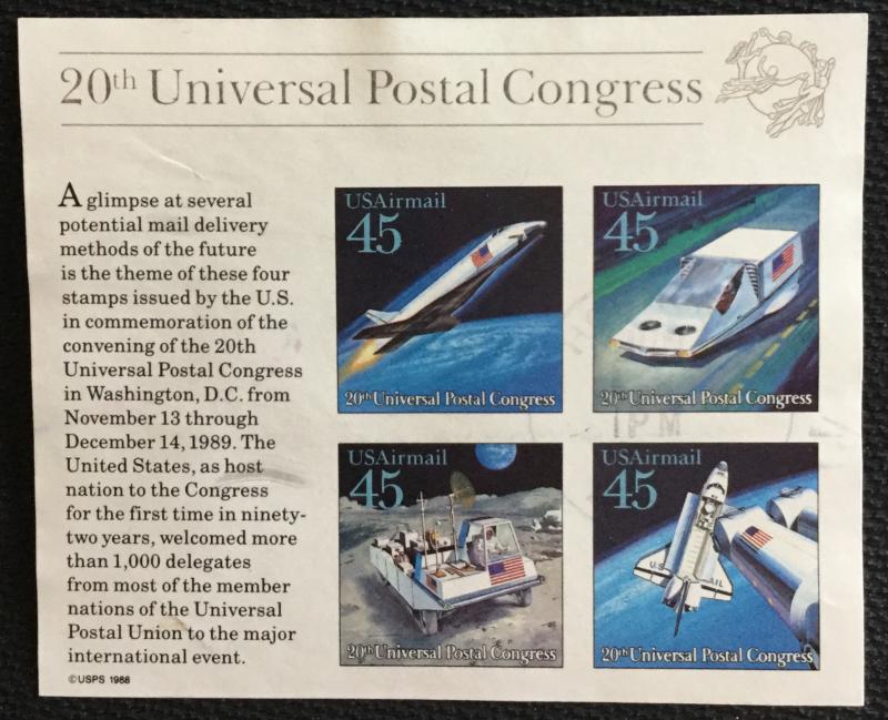 US #C126 Used Sheet of 4 Light CDS 20th UPU Congress SCV $4.00 L14