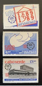 1989 Cape Verde Mi. 564 - 566 100 years Serviço Paz Uniao Interparliamentary Dove-