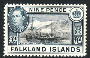 Sc# 90 Falkland Island 1938-46 KGVI R.R.S William Scoresby MLH CV $15. Stk #1