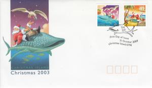 Christmas Island 2003 FDC Scott #443-#444 Set of 2 Santa on whale shark, beac...