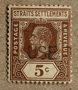 Straits Settlements 1933 KGV 5c brown die I, used. Scott 187a, CV $0.25. SG 226a