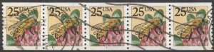 US  1988 Sc 2281f  25c Honey Bee, Used  P#2 Coil Strip of Five VF