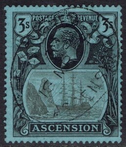 ASCENSION ISLAND 1924 KGV SHIP 3/- USED