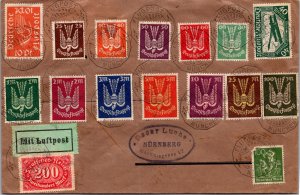 1923 Munich Germany Early Aviation Air mail Cover to Nurnberg Colorful Stamp set