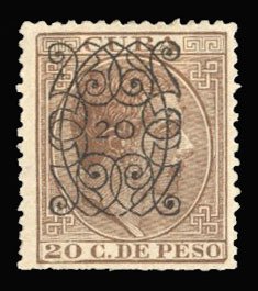 Cuba #117 Cat$85, 1880 20c on 20c, hinge remnant