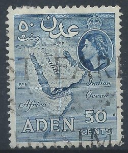 Aden 1953 - QE2 50c blue wmk Mult Script CA - used