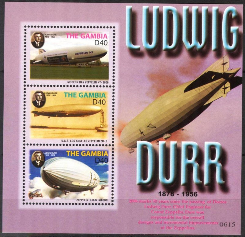 Gambia 2006 Aviation Zeppelins Ludwig Durr Sheet MNH