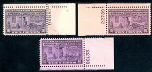 USAstamps Unused VF US 1927 Especial Delivery Plate Set Sct E15, E15a, E15b MNH 
