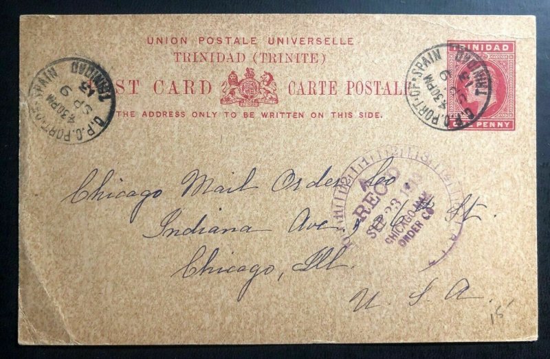 1913 Trinidad & Tobago Postcard Stationery Cover To Chicago IL USA