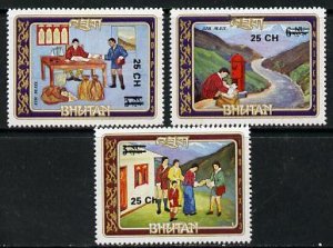 Bhutan 1978 Indipex (Postmen etc, 3 vals) from Prov Surch...