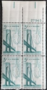 US #1255 MNH Plate Block of 4 UR Verrazano-Narrows Bridge SCV $1.00 L23