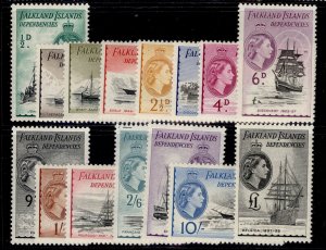 FALKLAND ISLANDS - Dependencies QEII SG G26-G40, 1954-62 set, NH MINT. Cat £225.