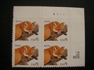 Scott 3036, $1 Fox, PB4 #B1111 UR, MNH Beauty, Flora & Fauna series