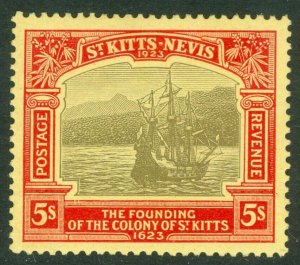 SG 59 St Kitts Nevis 1923. 5/- black & red/pale yellow. Fine mounted mint...