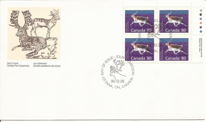 1990 Canada FDC Sc 1180 - Mammals - Peary Caribou - PB UR