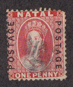 Natal QV 1p  Rose/1864 Ovpt (Scott #45) Used Note