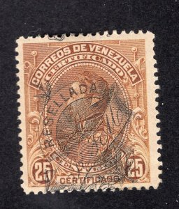 Venezuela 1900 25c yellow brown Registration Overprint, Scott F2 MH, value=$2.00