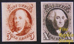 USA 1847 5¢ 10¢ , Sc 1-2 , Unused, REPLICA