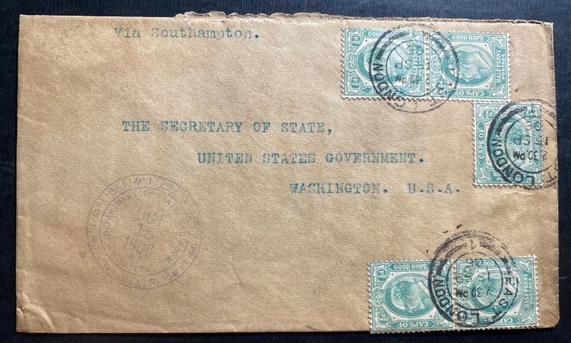 1906 London England Cover To Secretary Of State Washington DC USA