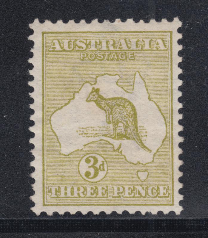 Australia Sc 5 MLH. 1913 3p Kangaroo, wide Crown & wide A watermark, Die 1 F-VF