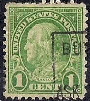 632 1 cent Franklin, Yellow Green Stamp used VF