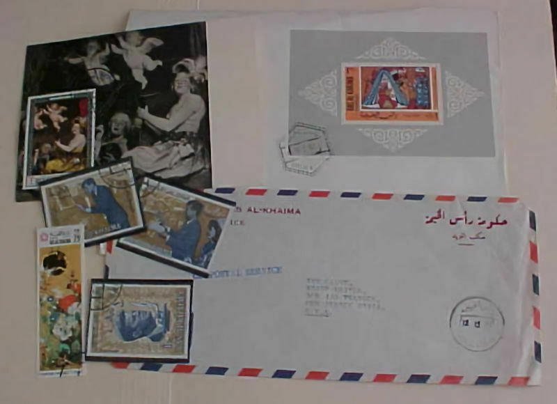 UNITED ARAB EMIRATES RAS AL KHAIMA 1966 OFFICIAL METERED TO USA & 1967 SHEETLET