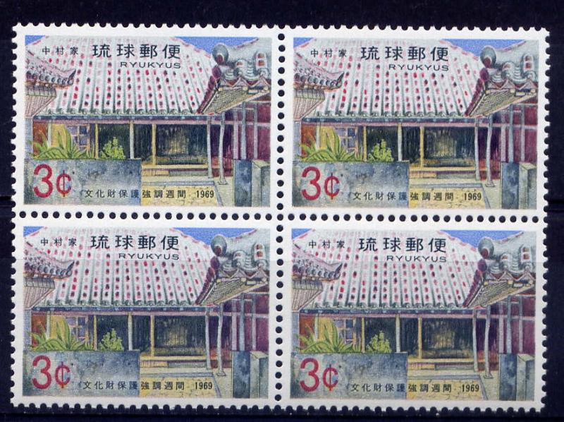 JAPAN Ryukyu Sc#191 Blk 4 1969 Protection of National Cultural Treasures MNH