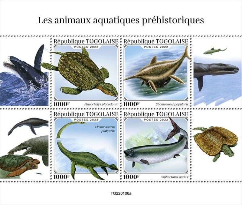 Togo - 2022 Prehistoric Water Animals - 4 Stamp Sheet - TG220106a