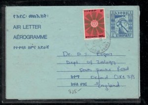 ETHIOPIA COVER (PP1009B) 1988 10C  GOAT AEROGRAM+30C   ADDIS ABABA TO ENGLAND 