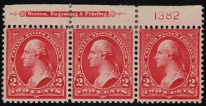 MALACK 279B VF/XF OG Hr, Plate Strip of 3, top, SELECT! k2047