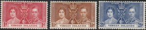 British Virgin Islands, #73-75  MH From 1937,  CV-$1.20