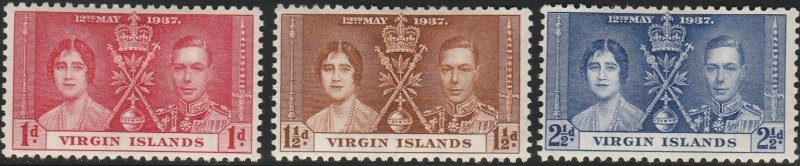 British Virgin Islands, #73-75  MH From 1937,  CV-$1.20