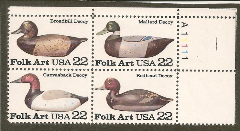 USA  Scott  2141a    Decoys       Plate Block     MNH