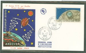 French Southern & Antarctic Territories C5 1962 50fr Telstar Communication (television) satellite on an unaddressed cacheted FDC