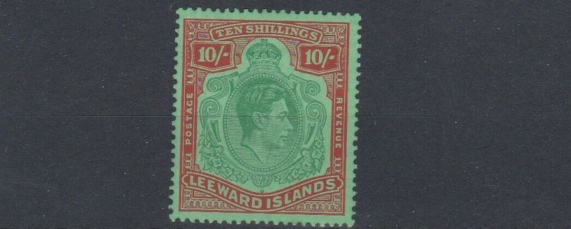 LEEWARD ISLANDS  1938-51 SG113C 10/- DEEP GREEN & DEEP VERMILION GREEN  MH C£120