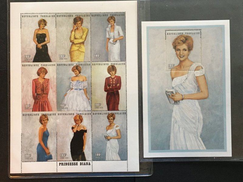 1997 Togo Princess Diana in Designer Gowns, 1 sheet of 9 and 1 SS Sc#1798/1804