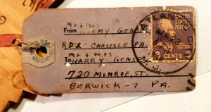 Atlantic City, NJ to Berwick, Pa 193x Shipping Tag w/Wooden Dog (50586)