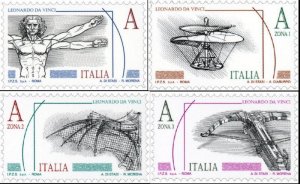 Italy 2015 Leonardo Da Vinci High Face Value definitives set of 4 stamps MNH