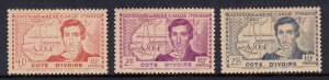 Ivory Coast - Scott #160-162 - MLH - Disturbed gum, toning - SCV $3.20