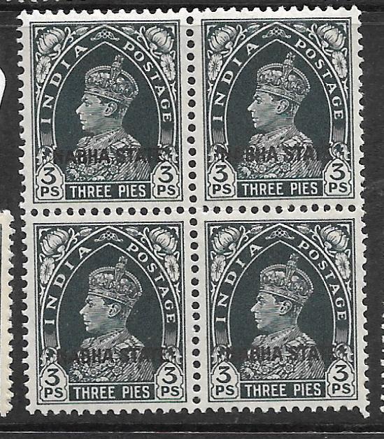 INDIA NABHA (P3009B) KGVI 3P  SG77  BL OF 4   MNH