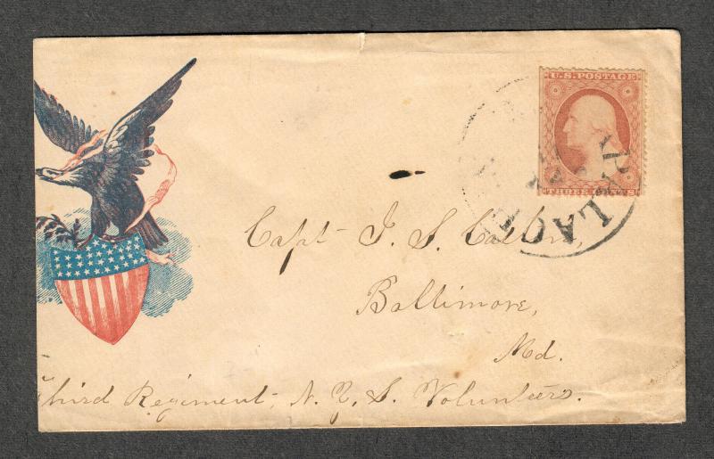 US Patriotic Cover Sc#26 Flying Eagle + Shield