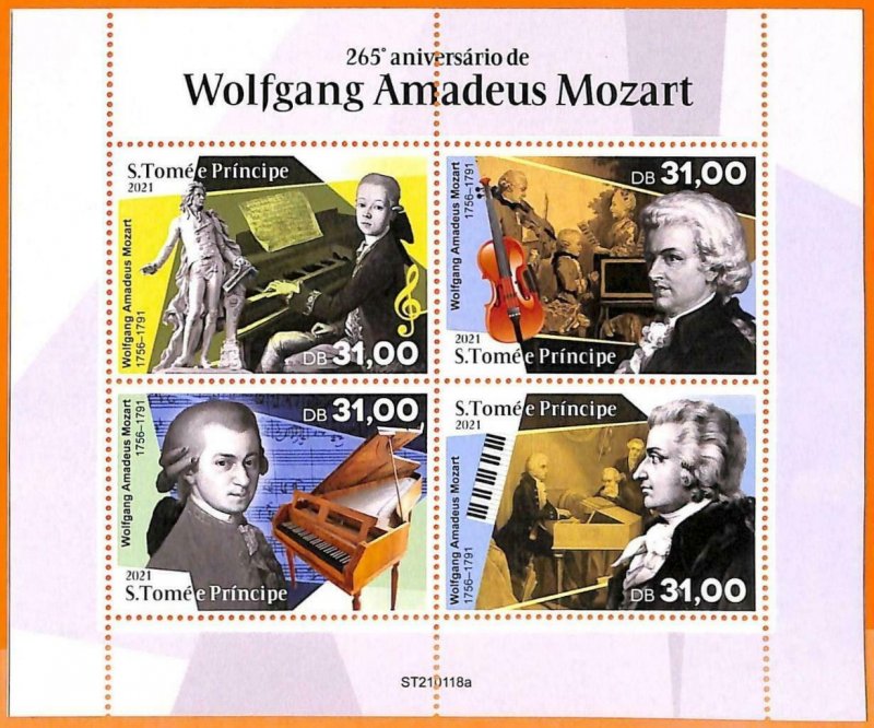 A6684 - SAO TOME & PRINCIPE, Error, 2021 MISSPERF MINIATURE SHEET: Mozart, Music