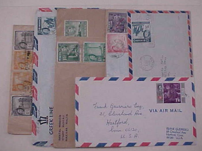 MALTA  7 SMALL COVERS FROM 1957 MIXED REIGN x1 MOSTLY TO USA