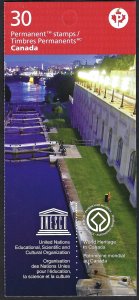 Canada #2894b P UNESCO World Heritage Sites (2016). Booklet of 30 stamps. MNH