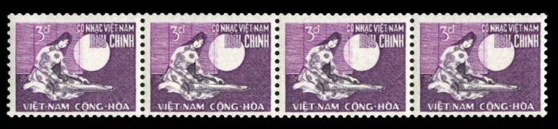 Vietnam #290A, 1966 3pi Vietnamese Instruments, strip of four, never hinged