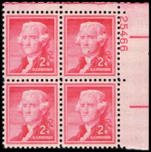 US #1033 JEFFERSON MNH UR PLATE BLOCK #25466