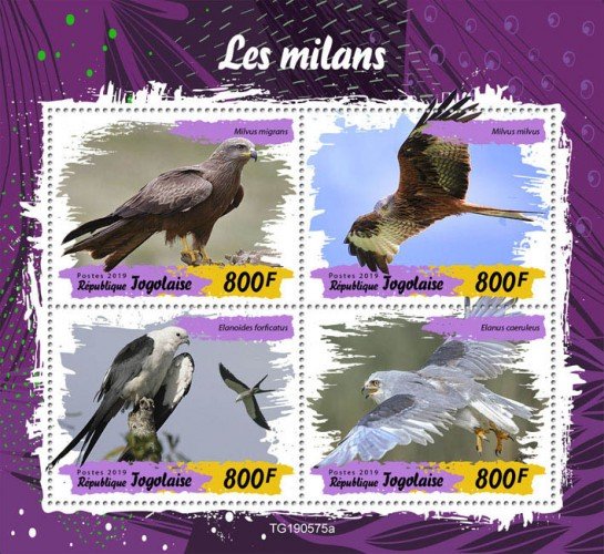 TOGO - 2019 - Birds : Kites - Perf 4v Sheet - M N H