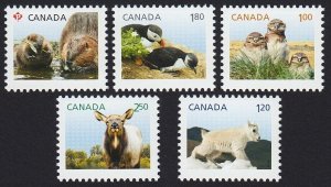 OWL, PUFFIN, DEER, GOAT, BEAVER = Canada 2014 #2709a-e SET from Souvenir Sheet